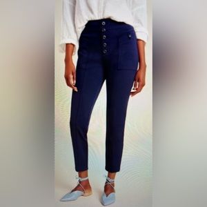 NWT! Anthropologie Bryson Tapered Button Fly Ankle Trouser Pants Navy Size 0